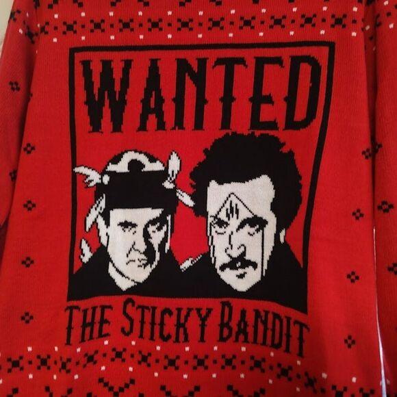Ugly Christmas Sweater Red Home Alone Wanted The Sticky Bandit Adult Small - Picture 2 of 3